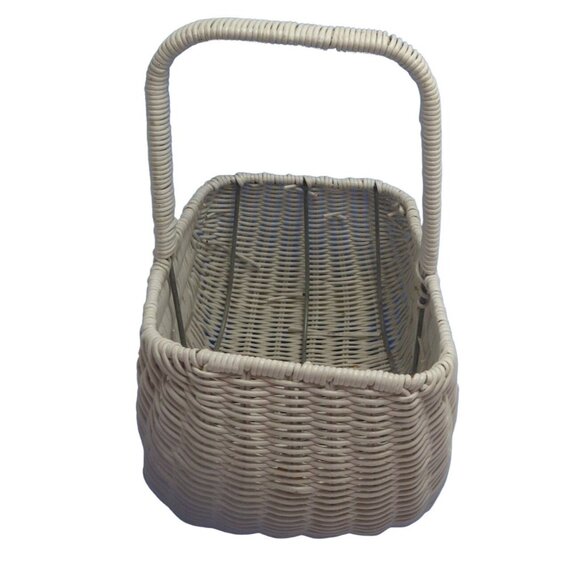 White Basket Rectangle Handle Laminated Metal Wedding Shower Cottage Easter - Picture 2 of 8